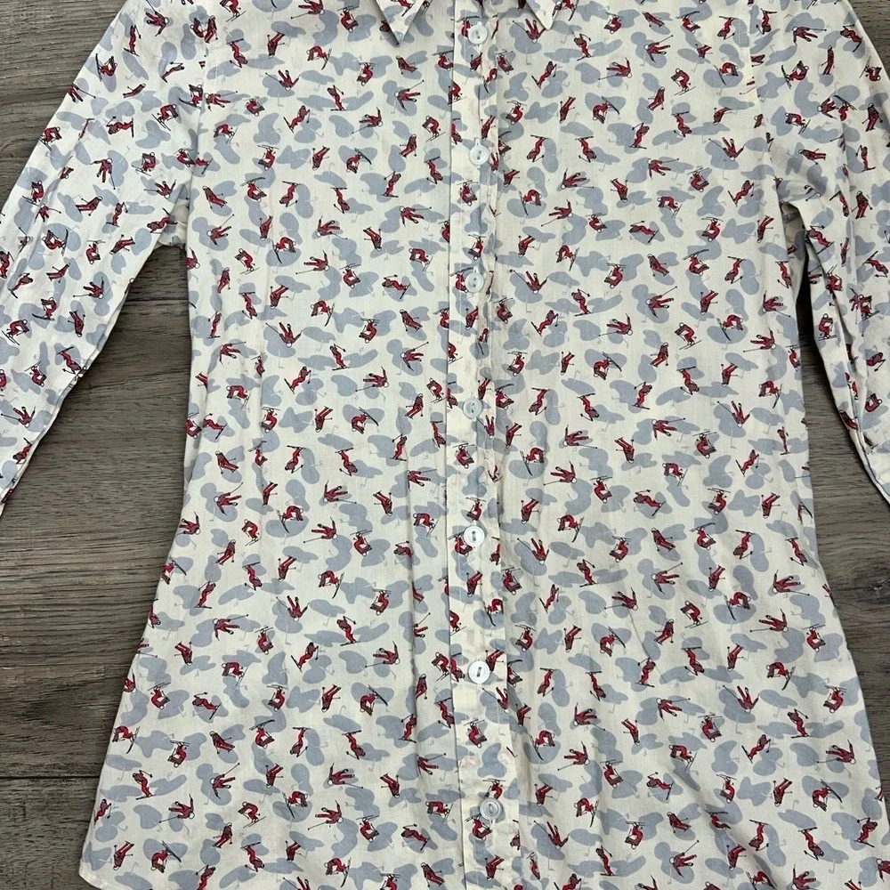 J.‎ Crew Women's Unique Skiing Print Button Up With Collar Size 0